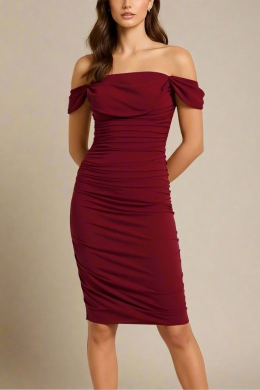 Zia Wine Red Off The Shoulder Dress