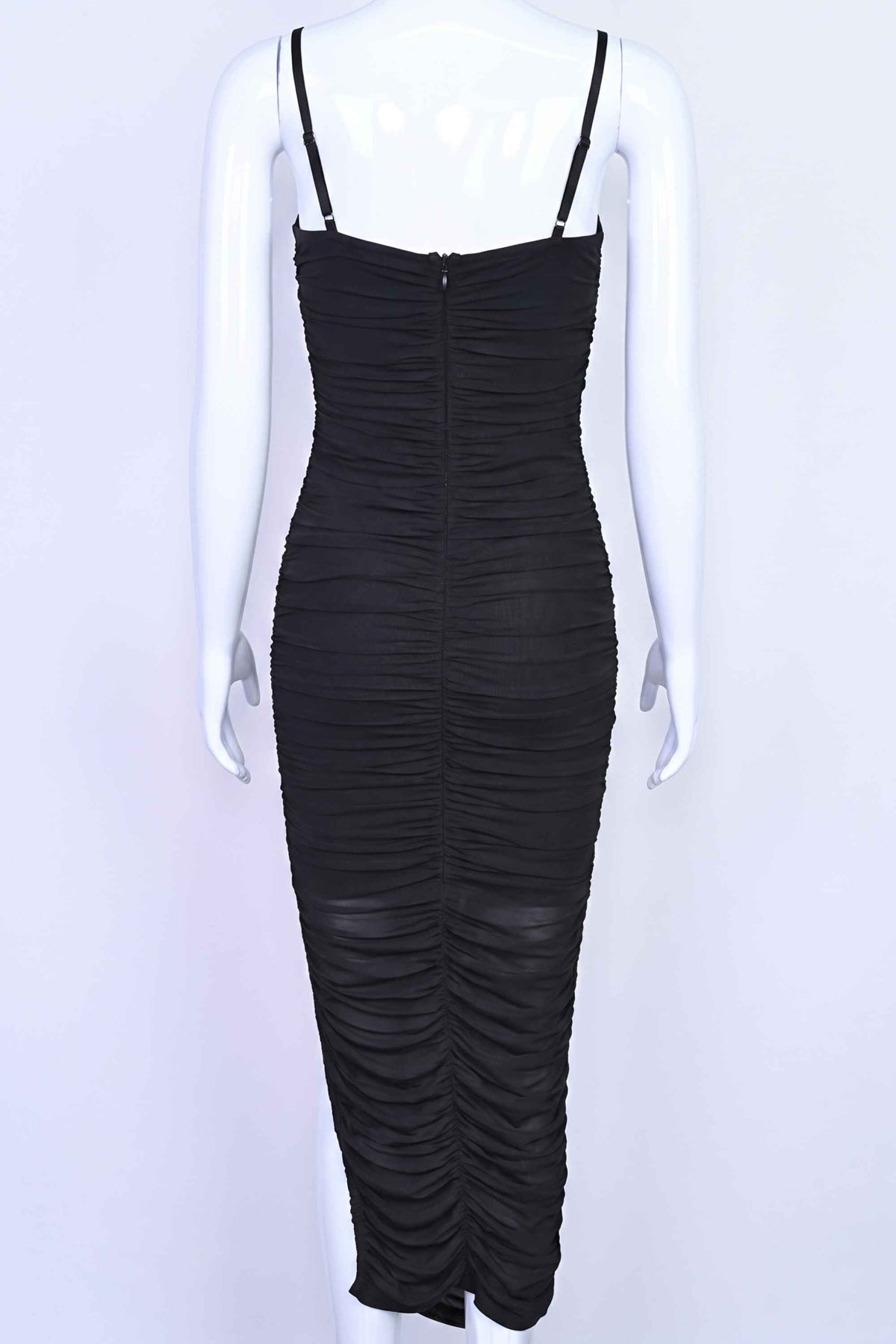 Woman wearing a figure flattering Zoe Bodycon Wrap Maxi Dress - Classic Black Bodycon Collection