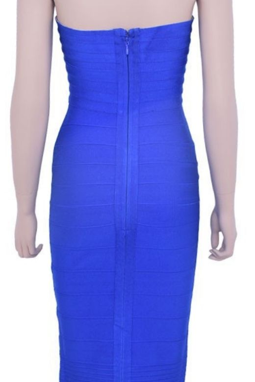 Woman wearing a figure flattering  Aaliyah Bandage Midi Dress - Royal Blue BODYCON COLLECTION Pty Ltd