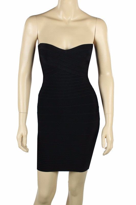 Woman wearing a figure flattering  Aaliyah Bandage Mini Dress - Classic Black BODYCON COLLECTION
