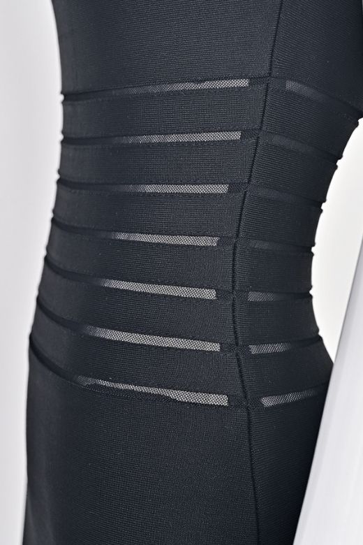 Woman wearing a figure flattering  Abigail Bodycon Midi Dress - Classic Black BODYCON COLLECTION Pty Ltd