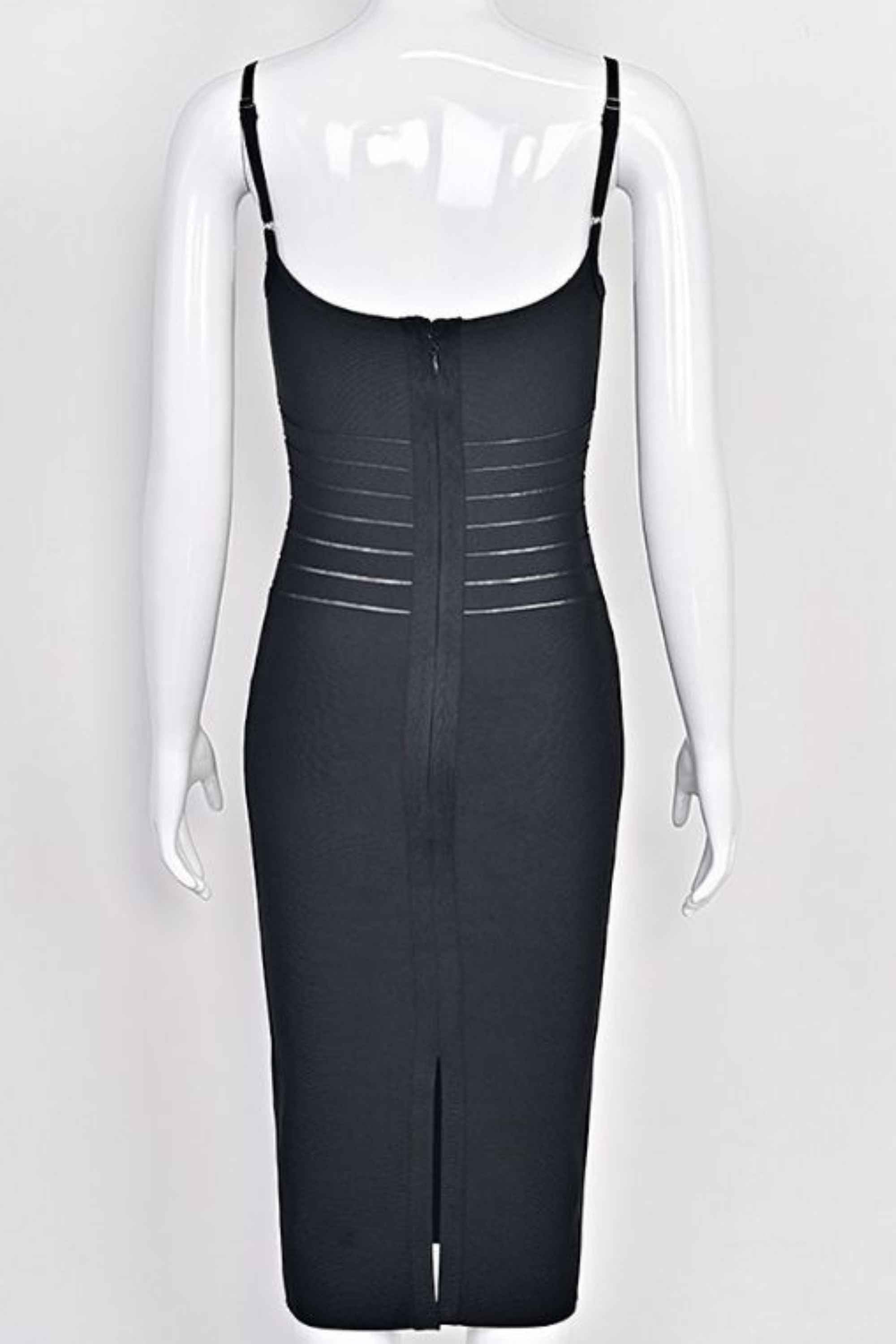 Woman wearing a figure flattering  Abigail Bodycon Midi Dress - Classic Black BODYCON COLLECTION Pty Ltd