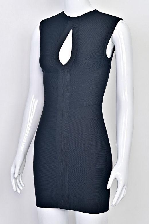 Woman wearing a figure flattering  Alora Bandage Mini Dress - Classic Black BODYCON COLLECTION Pty Ltd