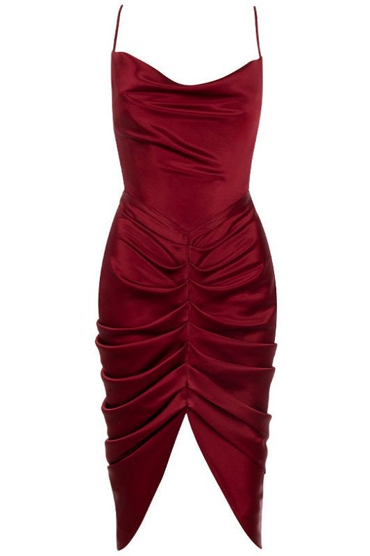 Woman wearing a figure flattering  Arlo Bodycon Wrap Midi Dress - Red Wine BODYCON COLLECTION