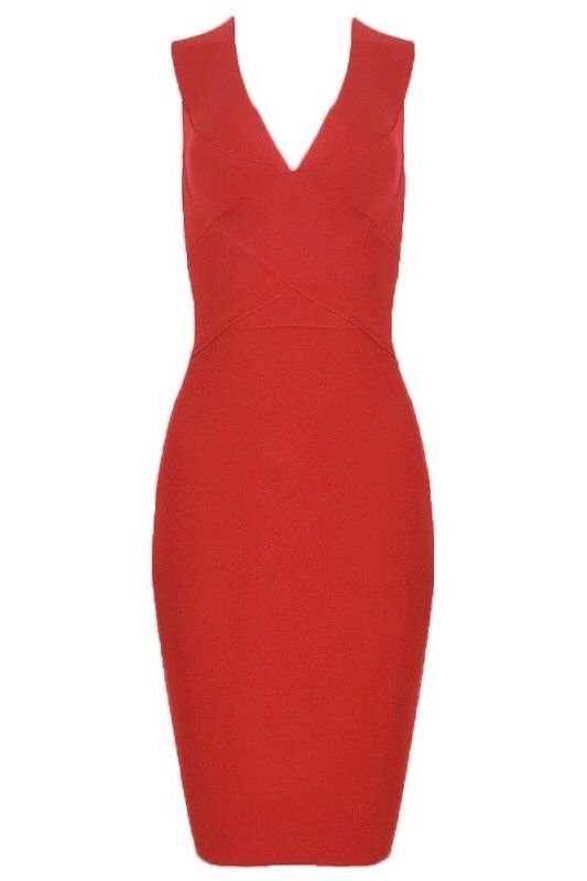 Woman wearing a figure flattering  Ash Bandage Dress - Lipstick Red Bodycon Collection