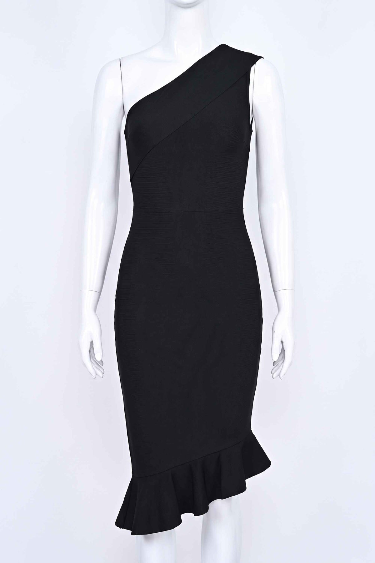 Woman wearing a figure flattering  Avery Bandage Dress - Classic Black BODYCON COLLECTION