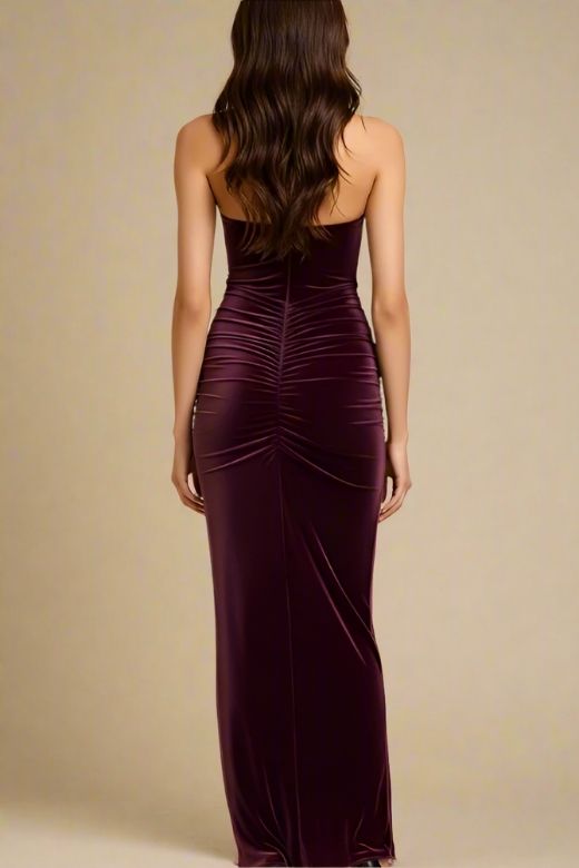 Woman wearing a figure flattering  Bella Bodycon Wrap Maxi Dress - Red Wine BODYCON COLLECTION Pty Ltd