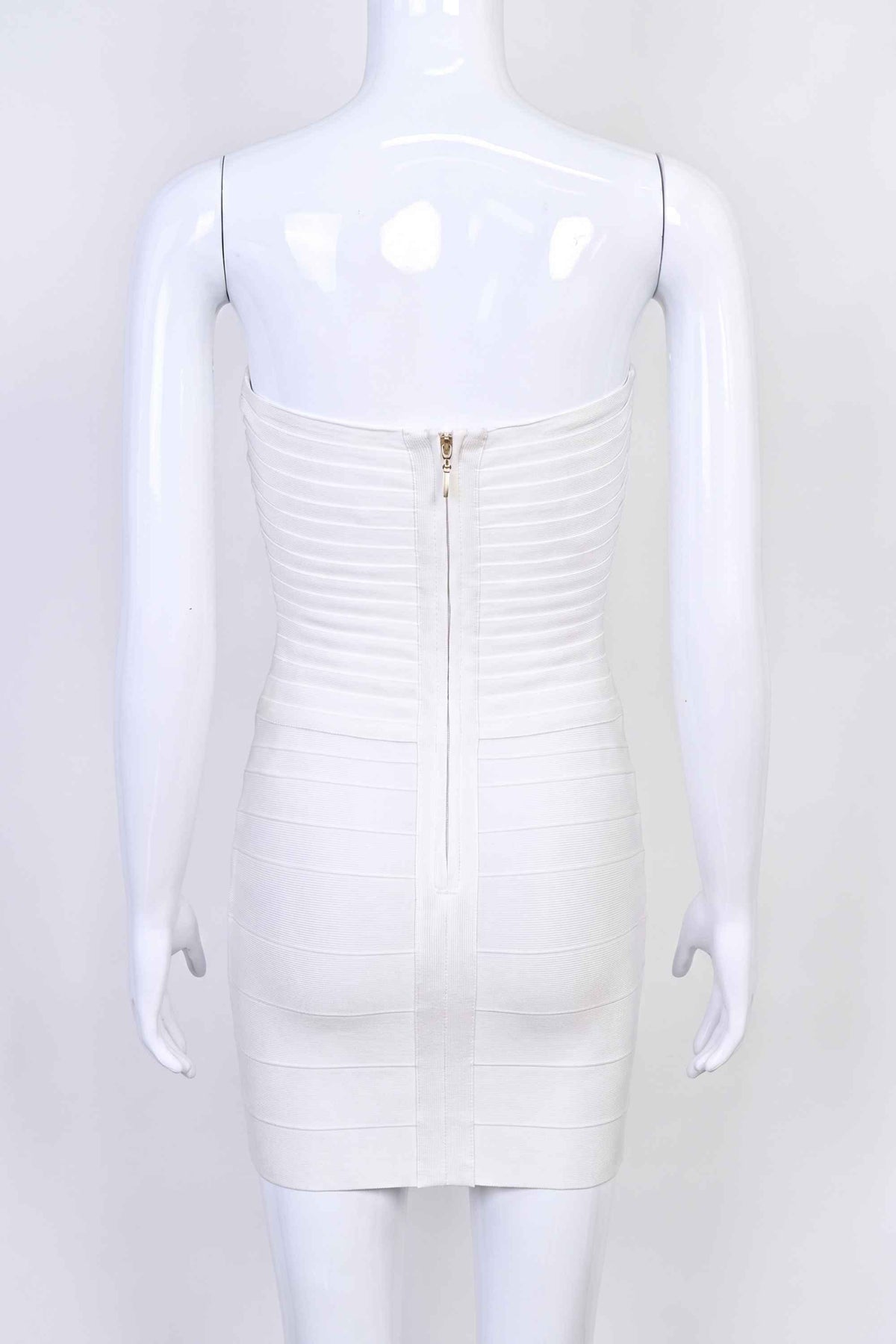 Woman wearing a figure flattering  Belle Bandage Mini Dress - White Pearl BODYCON COLLECTION Pty Ltd