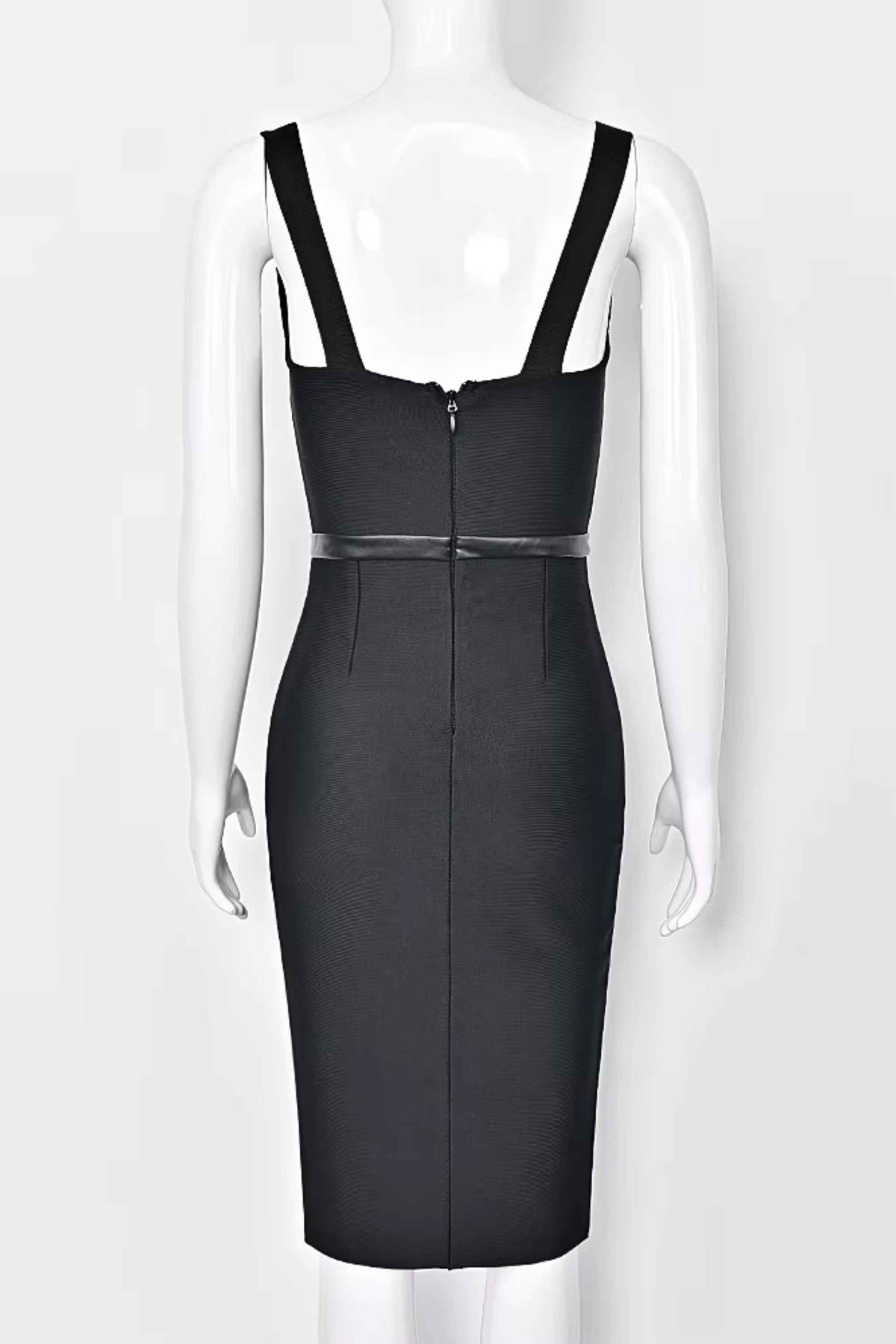 Woman wearing a figure flattering  Beth Bandage Corset Dress - Classic Black BODYCON COLLECTION