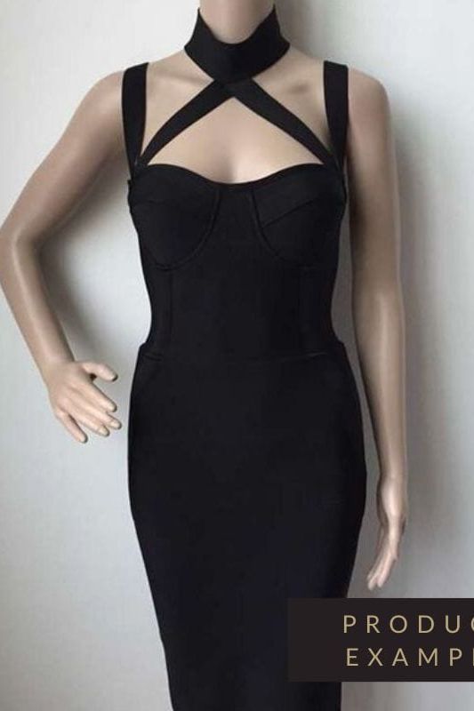 Woman wearing a figure flattering  Bianca Bodycon Midi Dress - Classic Black BODYCON COLLECTION