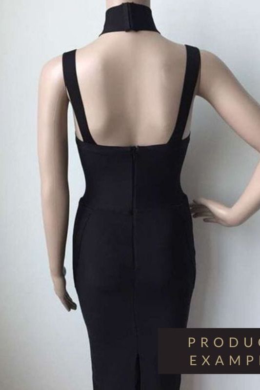 Woman wearing a figure flattering  Bianca Bodycon Midi Dress - Classic Black BODYCON COLLECTION