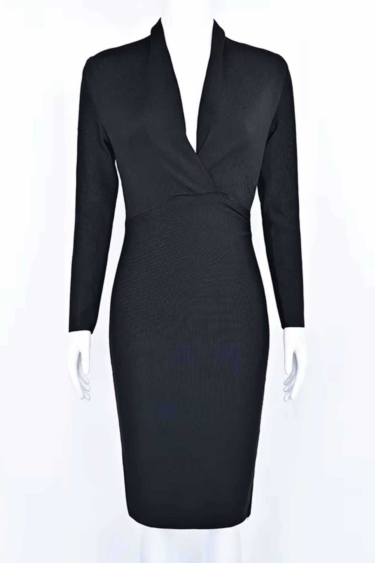 Woman wearing a figure flattering  Blaire Long Sleeve Bandage Dress - Classic Black BODYCON COLLECTION