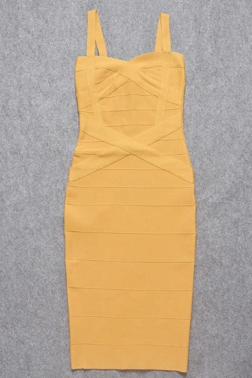 Bodycon Collection Heidi Bandage Midi Dress - Mustard Yellow Womens Dresses and Apparel Online