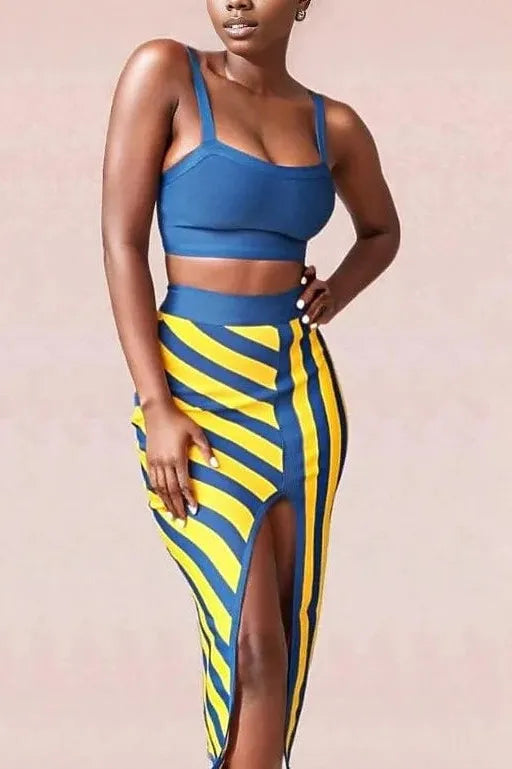 BODYCON COLLECTION Nadia Bandage Crop Top and Midi Skirt Set - Royal Blue Womens Dresses and Apparel Online