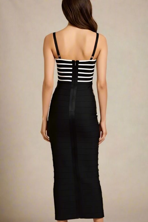 Woman wearing a figure flattering  Carter Bandage Maxi Dress - Classic Black BODYCON COLLECTION Pty Ltd