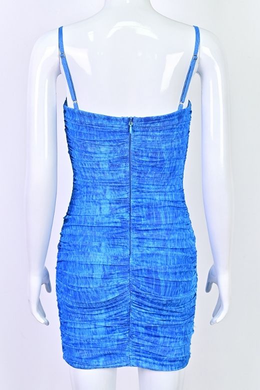 Woman wearing a figure flattering  Cassie Bodycon Wrap Mini Dress - Royal Blue BODYCON COLLECTION