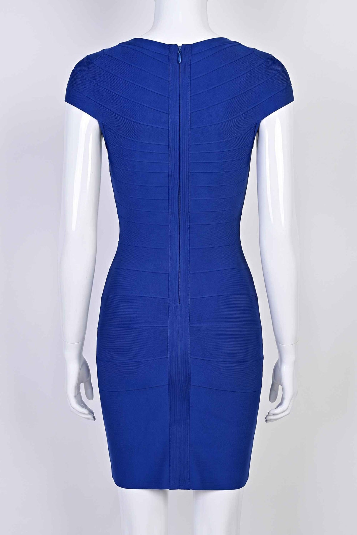 Woman wearing a figure flattering  Celine Bandage Mini Dress - Navy Blue BODYCON COLLECTION Pty Ltd