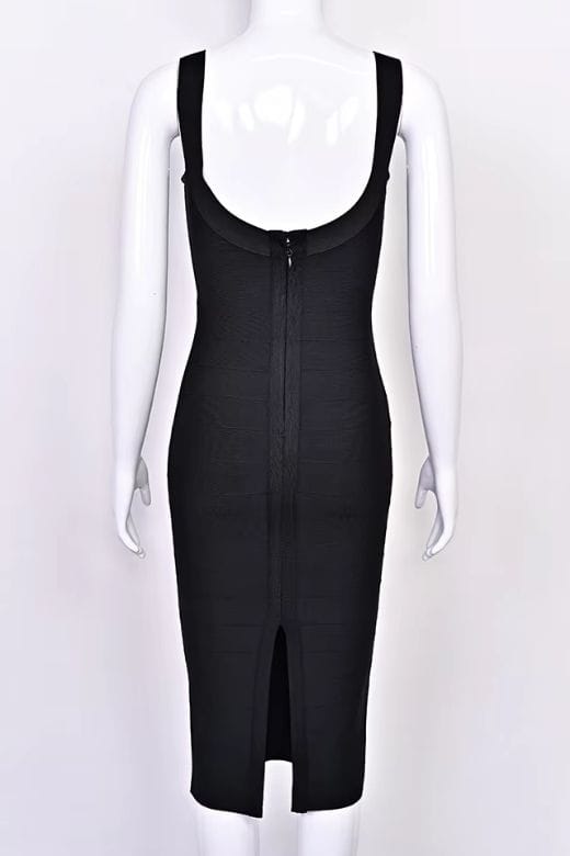 Woman wearing a figure flattering  Cindy Bandage Midi Dress - Classic Black BODYCON COLLECTION Pty Ltd