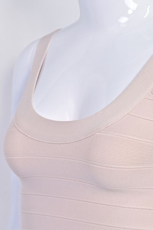 Woman wearing a figure flattering  Cindy Bandage Mini Dress - Beige BODYCON COLLECTION Pty Ltd