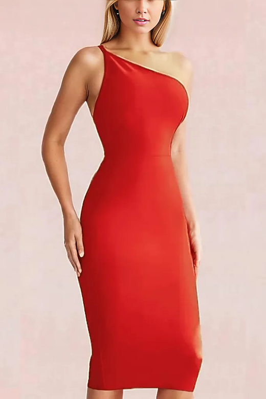 Woman wearing a figure flattering  Connie Bandage Midi Dress - Lipstick Red BODYCON COLLECTION