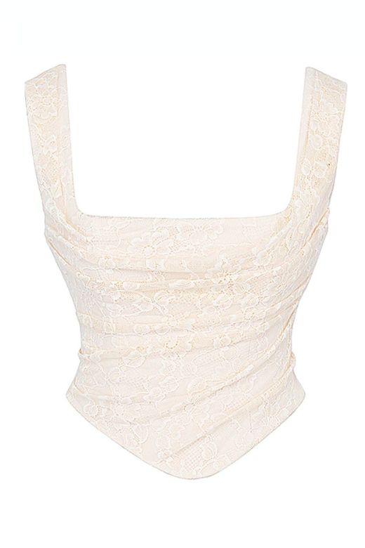 Woman wearing a figure flattering  Darling Corset Crop Top - Ivory BODYCON COLLECTION