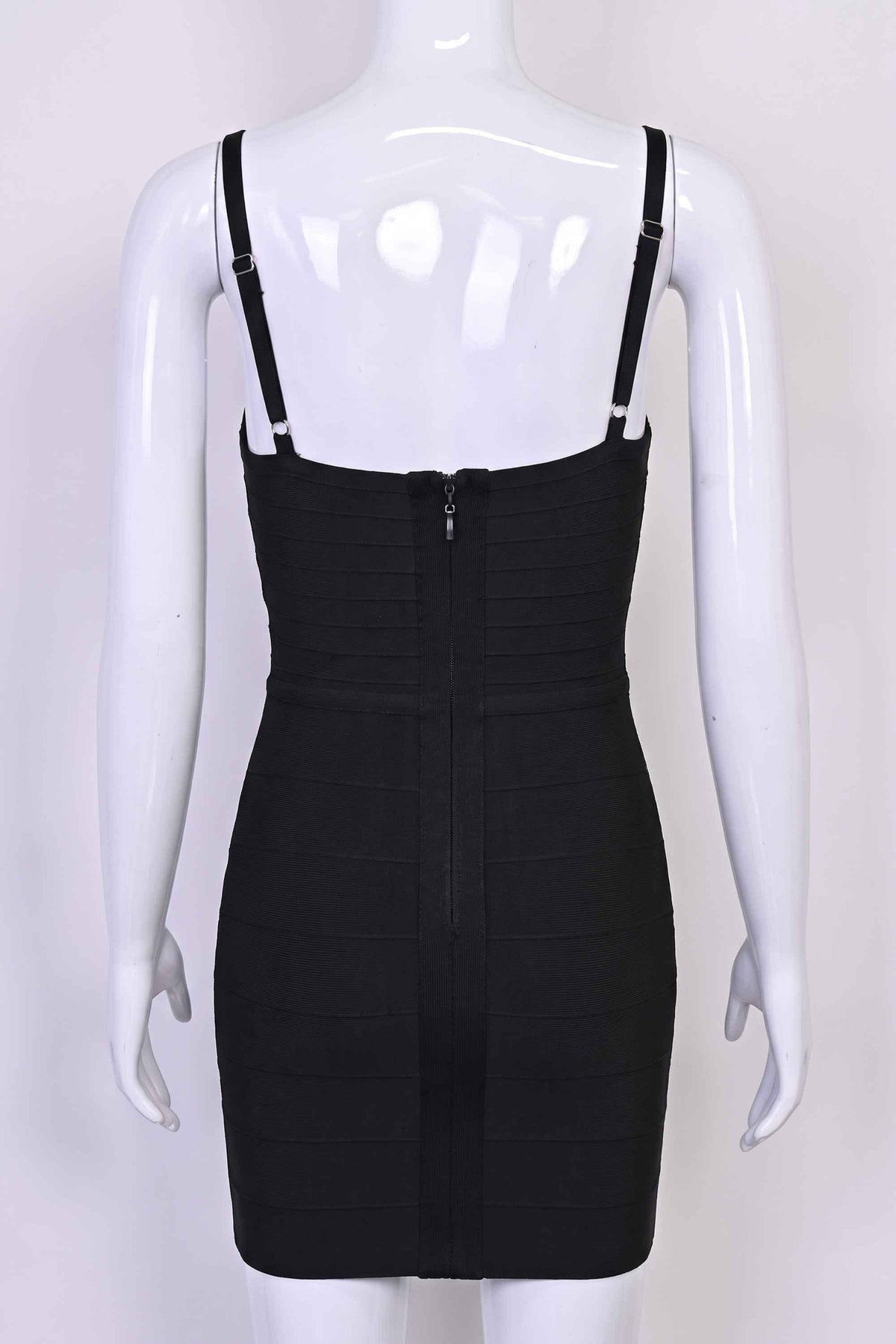Woman wearing a figure flattering  Dom Bandage Mini Dress - Classic Black BODYCON COLLECTION Pty Ltd