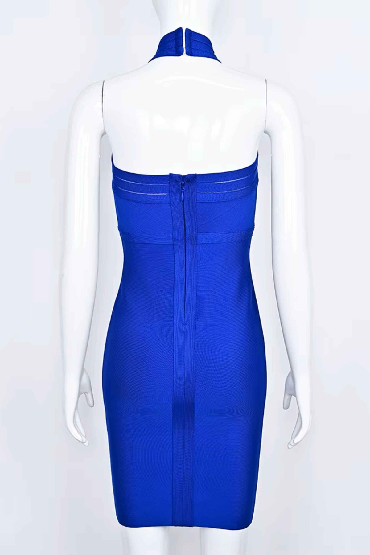 Woman wearing a figure flattering  Eden Bandage Dress - Royal Blue BODYCON COLLECTION