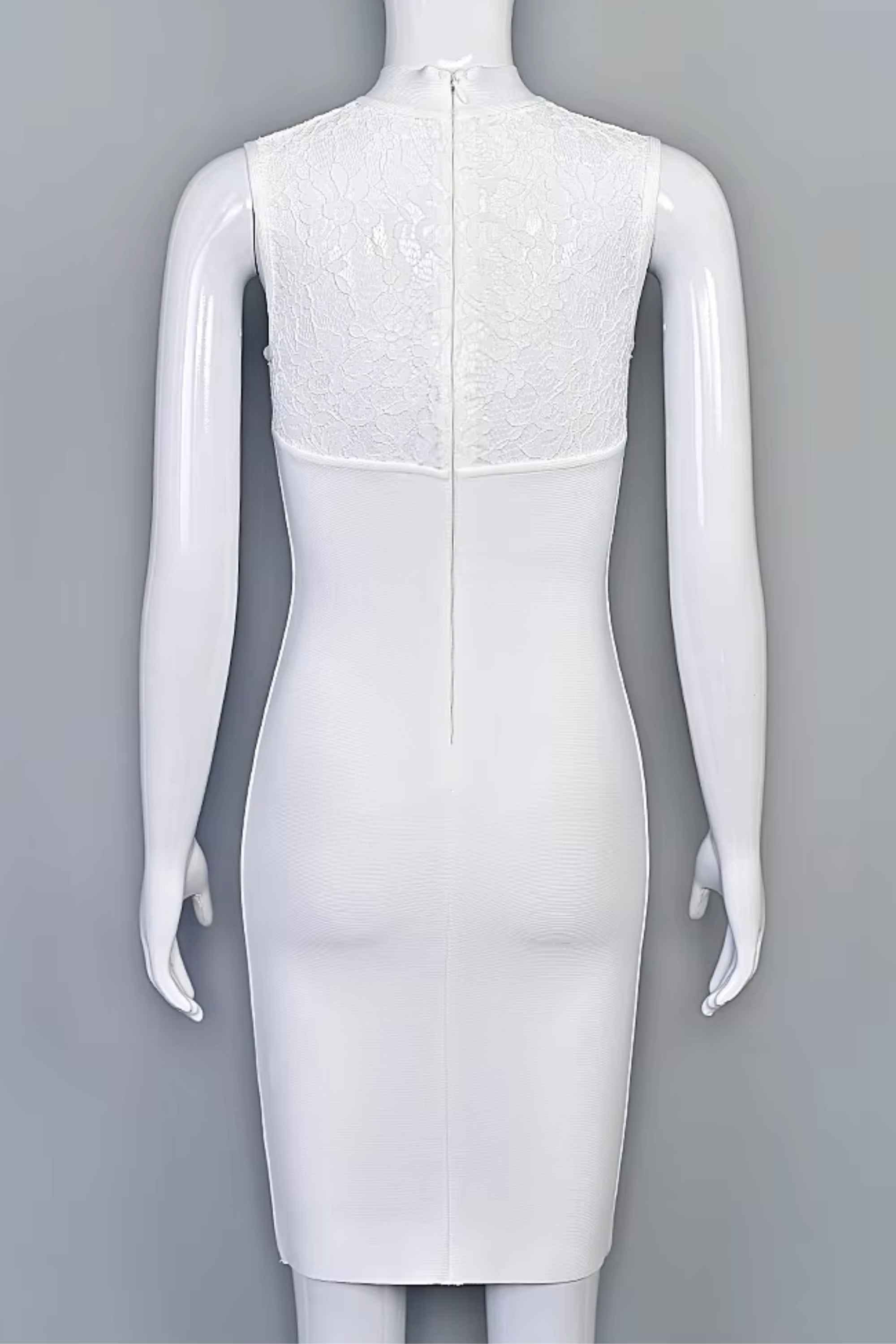 Woman wearing a figure flattering  Elia Bandage Dress - Pearl White BODYCON COLLECTION Pty Ltd