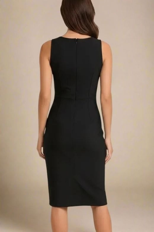 Woman wearing a figure flattering  Elsa Bodycon Dress - Classic Black BODYCON COLLECTION Pty Ltd