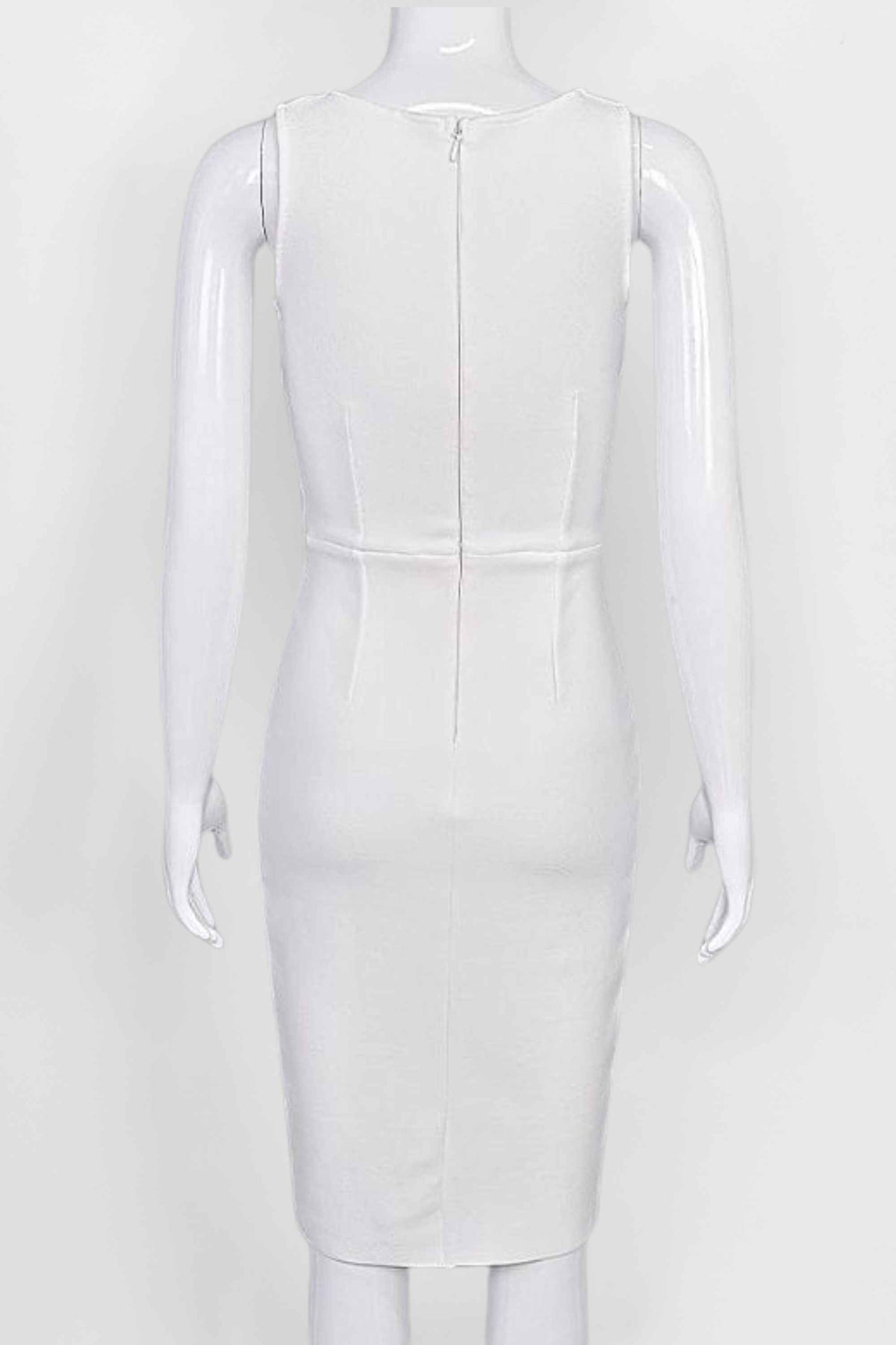 Woman wearing a figure flattering  Elsa Bodycon Dress - White Pearl BODYCON COLLECTION Pty Ltd
