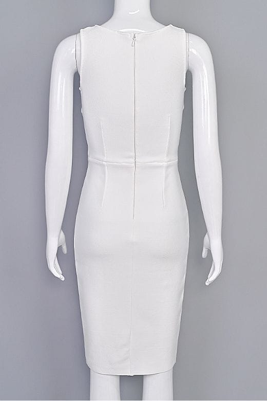 Woman wearing a figure flattering  Elsa Bodycon Dress - White Pearl BODYCON COLLECTION Pty Ltd