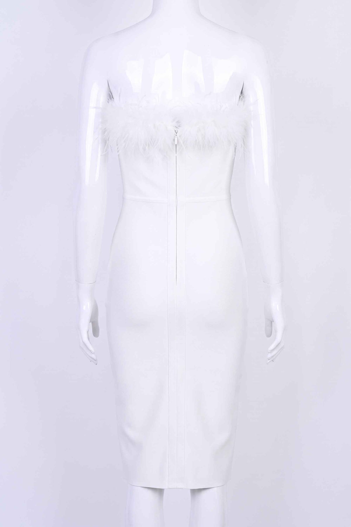 Woman wearing a figure flattering  Erin Bandage Dress - Pearl White BODYCON COLLECTION