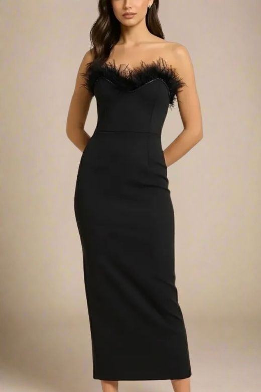 Woman wearing a figure flattering  Erin Bandage Maxi Dress - Classic Black BODYCON COLLECTION