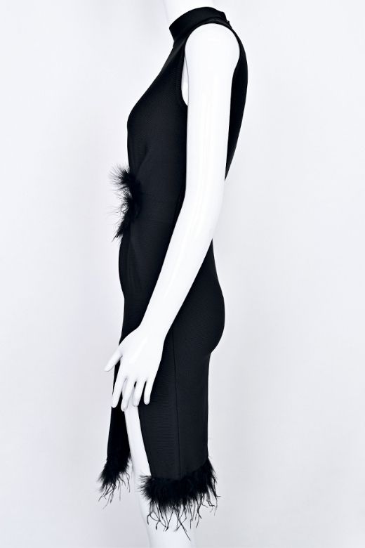 Woman wearing a figure flattering  Erin High Neck Bandage Dress -  Classic Black BODYCON COLLECTION