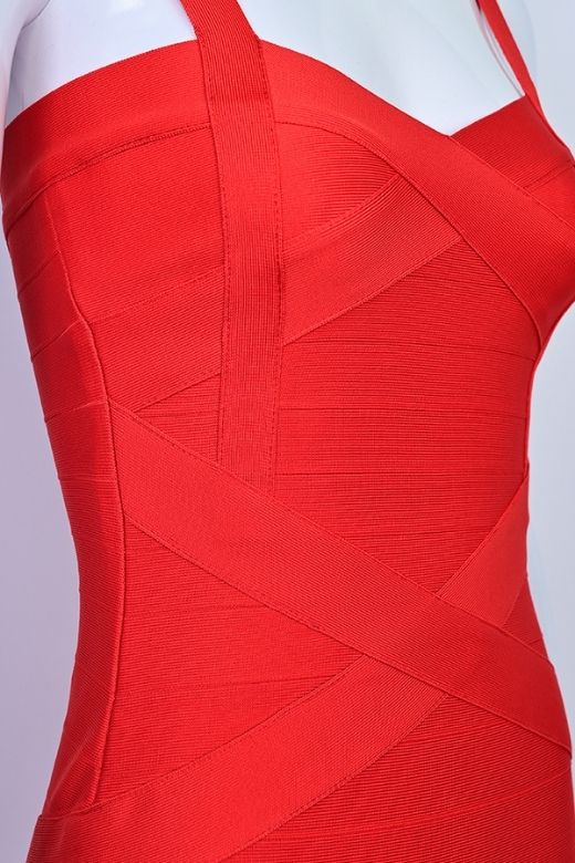 Woman wearing a figure flattering  Heidi Bandage Mini Dress - Lipstick Red Bodycon Collection