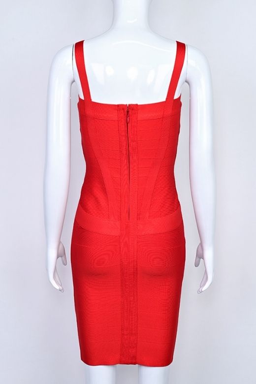 Woman wearing a figure flattering  Heidi Bandage Mini Dress - Lipstick Red Bodycon Collection
