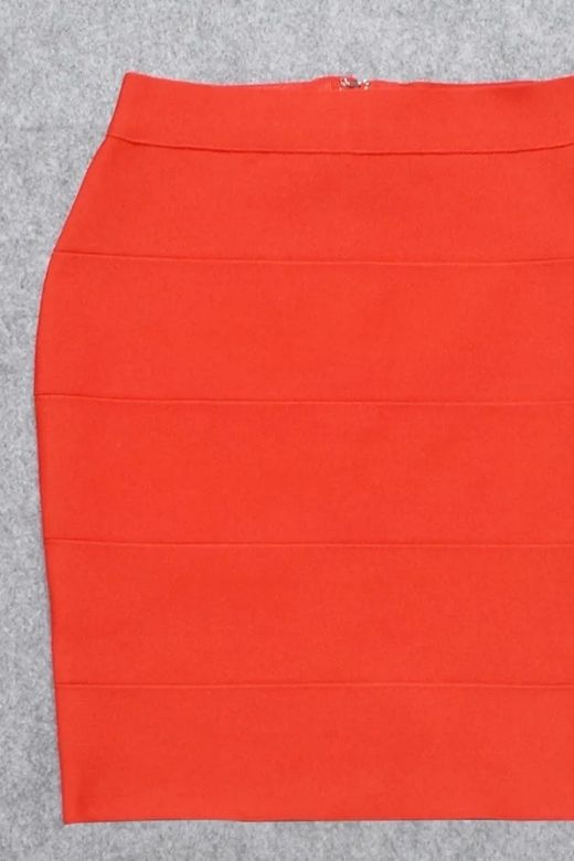 Woman wearing a figure flattering  High Waist Bandage Mini Skirt - Lipstick Red BODYCON COLLECTION