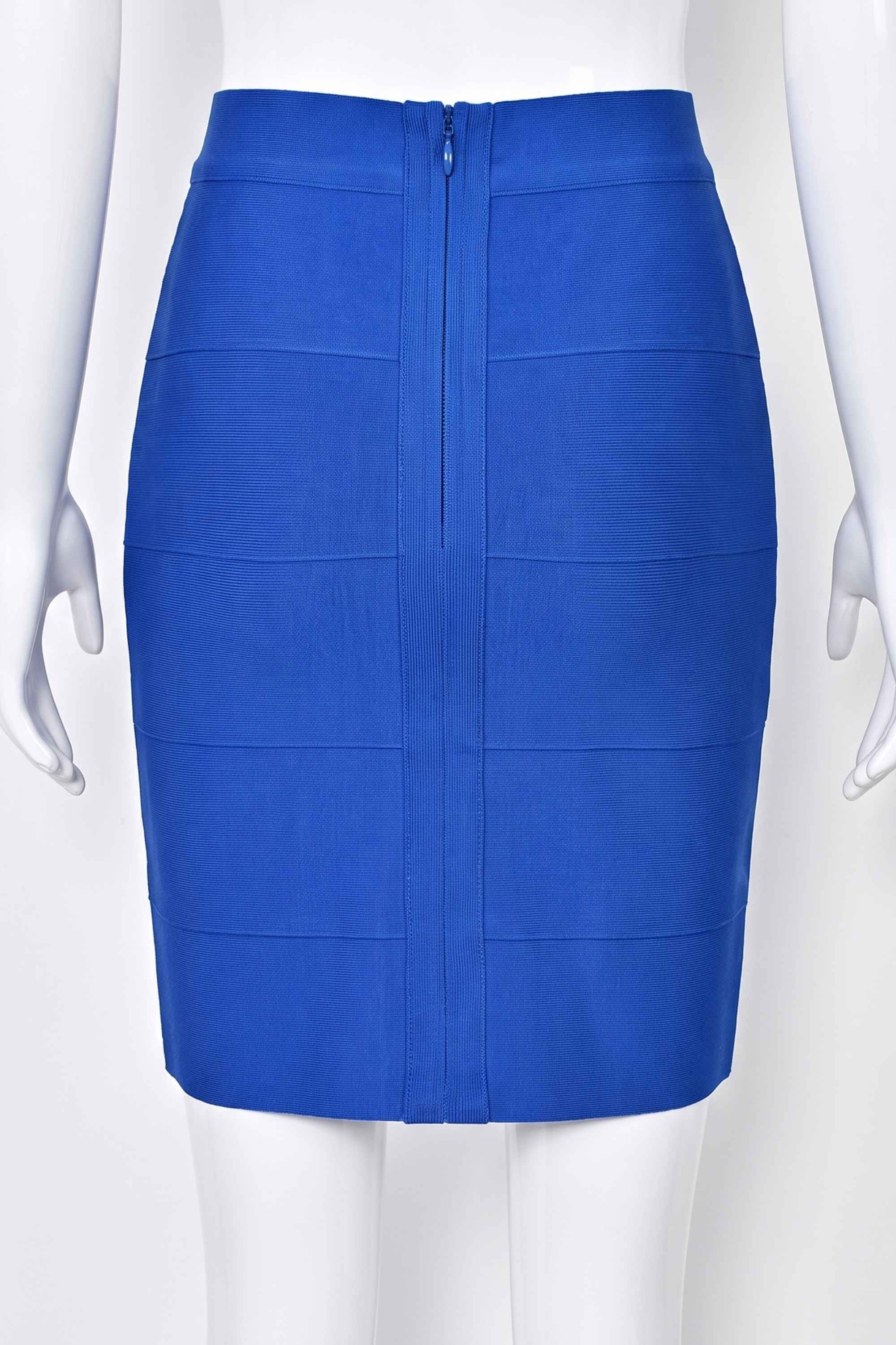 Woman wearing a figure flattering  High Waist Bandage Mini Skirt - Royal Blue BODYCON COLLECTION