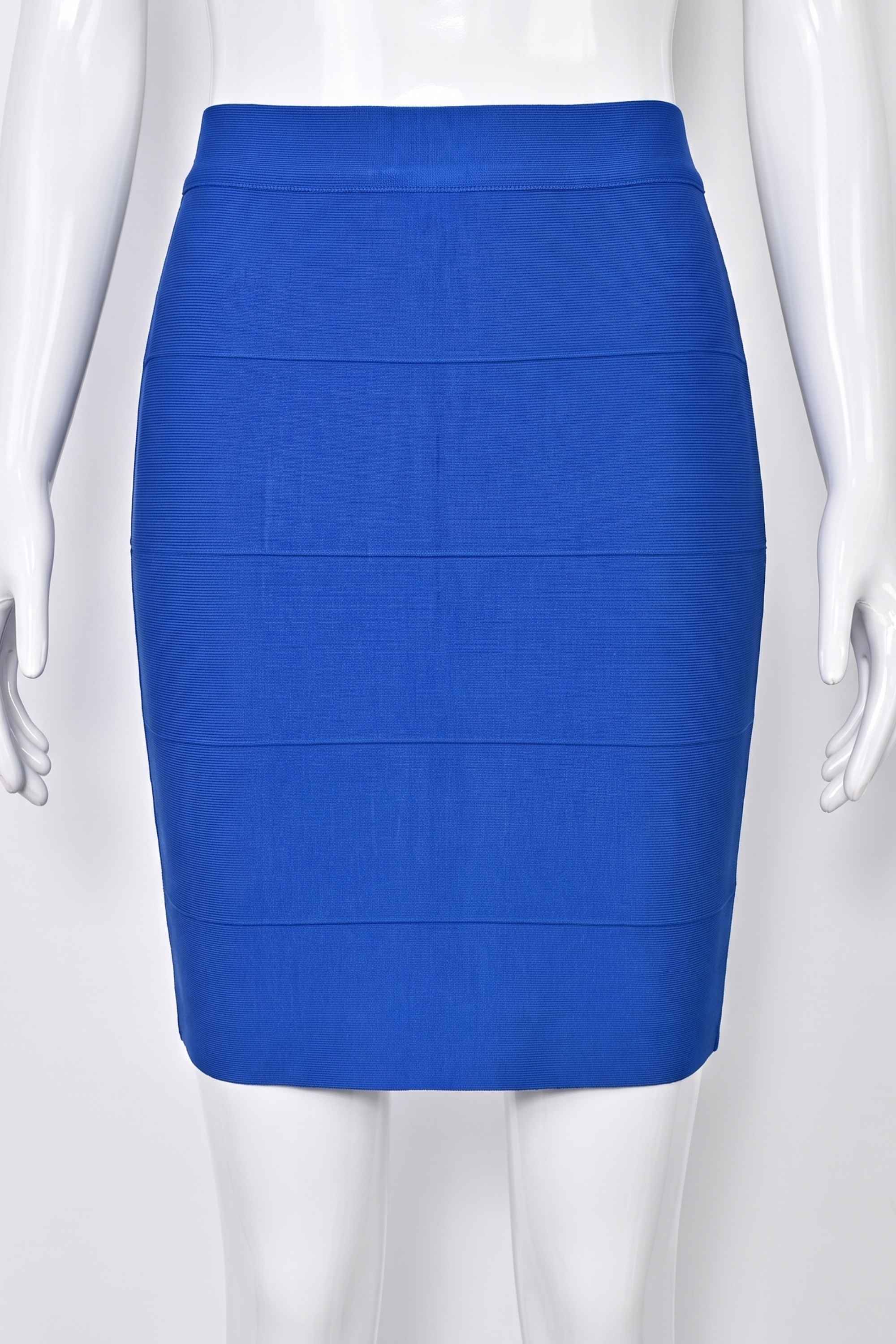 Woman wearing a figure flattering  High Waist Bandage Mini Skirt - Royal Blue BODYCON COLLECTION