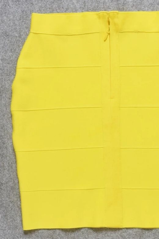 Woman wearing a figure flattering  High Waist Bandage Mini Skirt - Sun Yellow BODYCON COLLECTION