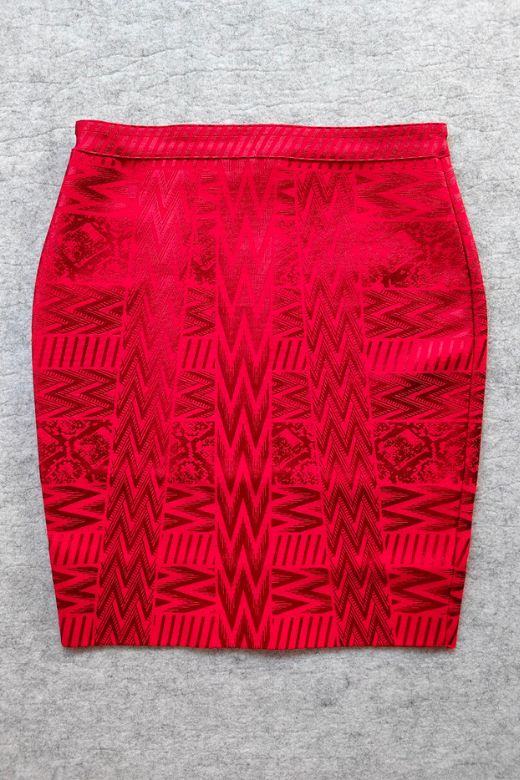 Woman wearing a figure flattering  High Waist Metallic Mini Skirt - Lipstick Red BODYCON COLLECTION