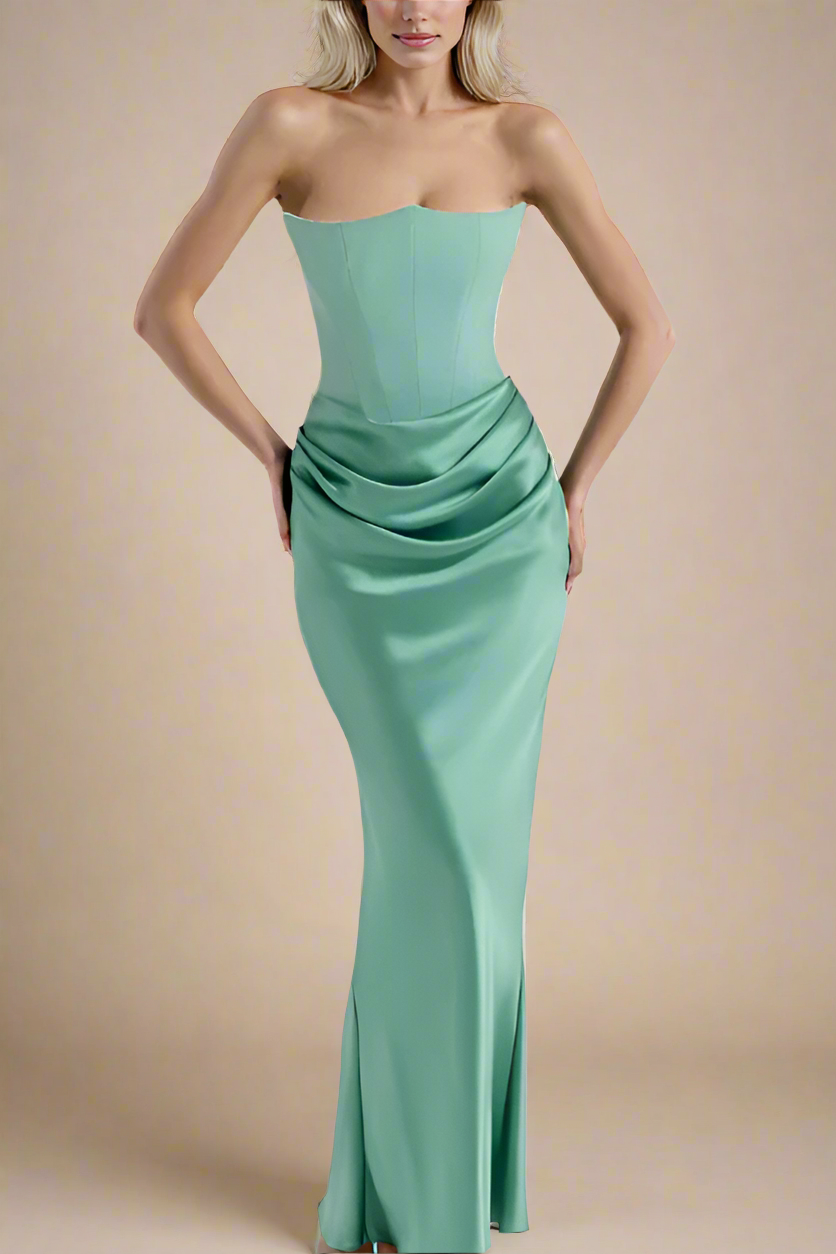 Woman wearing a figure flattering  Hope Bodycon Wrap Maxi Dress - Teal Green BODYCON COLLECTION