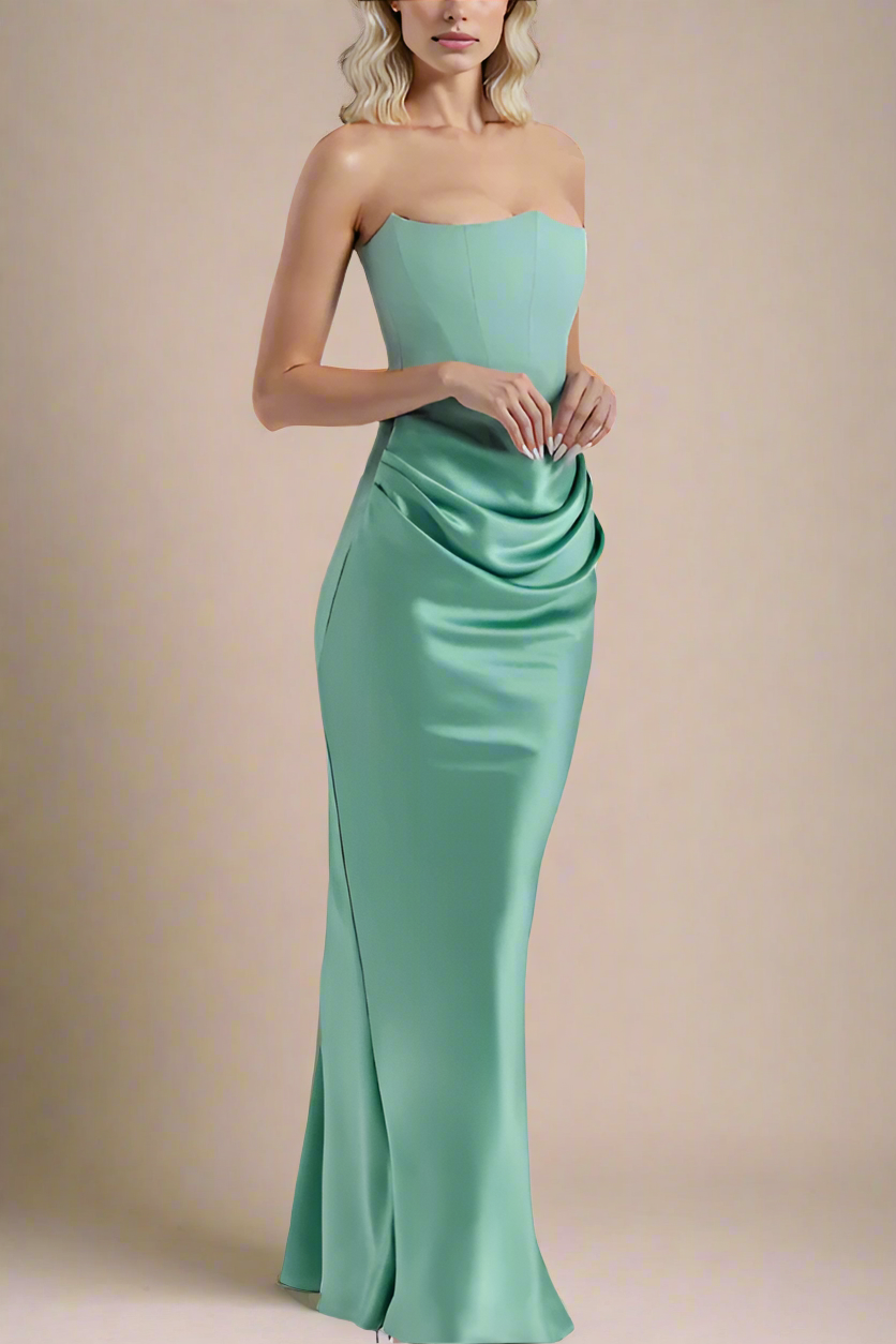 Woman wearing a figure flattering  Hope Bodycon Wrap Maxi Dress - Teal Green BODYCON COLLECTION