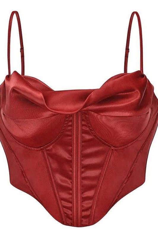 Woman wearing a figure flattering  Indi Corset Crop Top - Lipstick Red BODYCON COLLECTION
