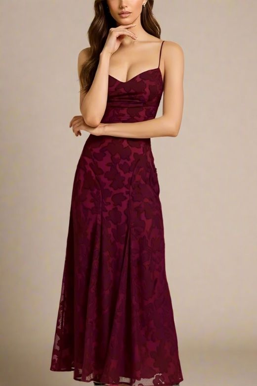 Woman wearing a figure flattering  Ivy Bodycon Maxi Dress - Red Wine BODYCON COLLECTION