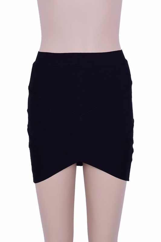 Woman wearing a figure flattering  Jay Bandage Crop Top and Mini Skirt Set - Classic Black BODYCON COLLECTION