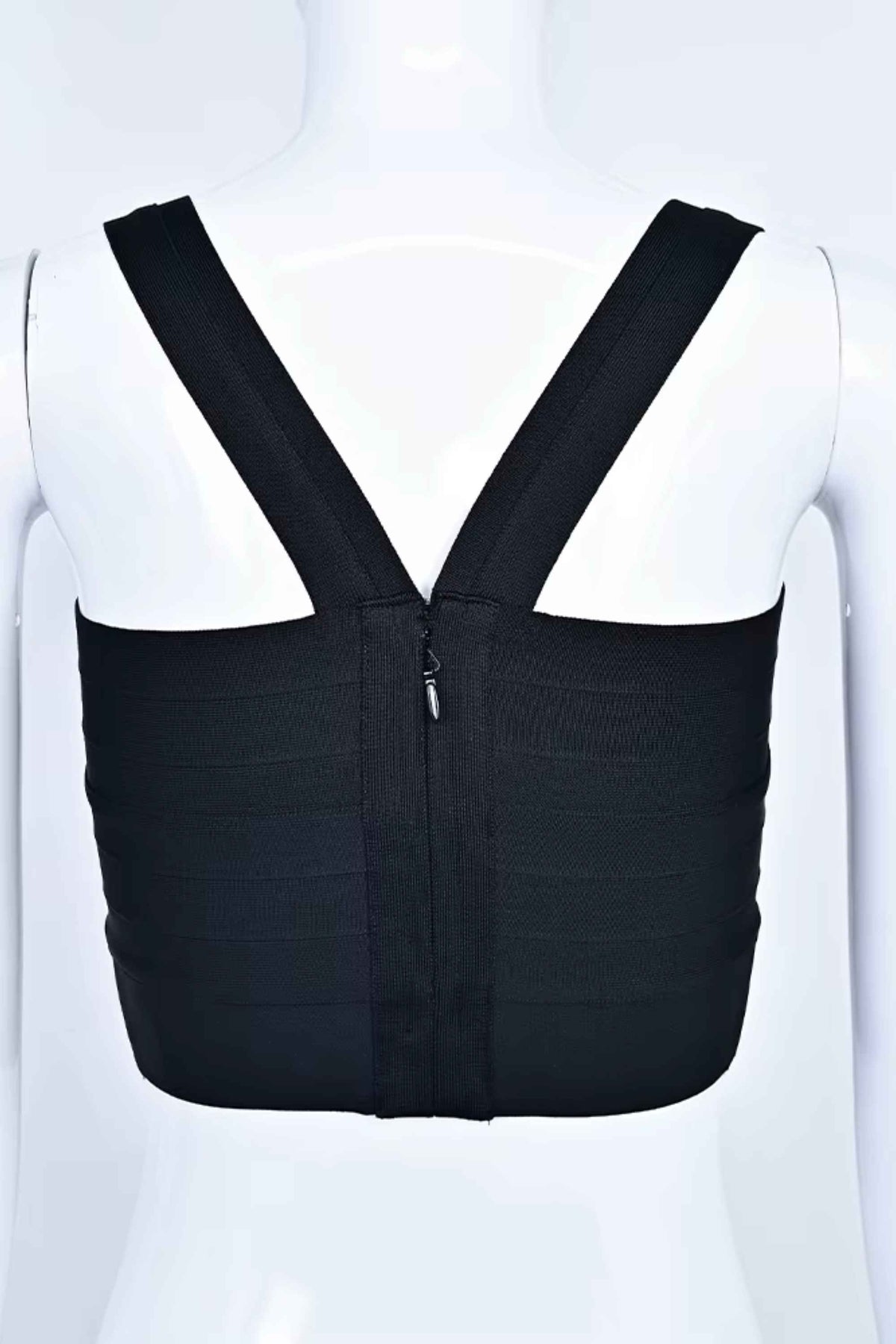 Woman wearing a figure flattering  Jay Bandage Crop Top - Classic Black BODYCON COLLECTION