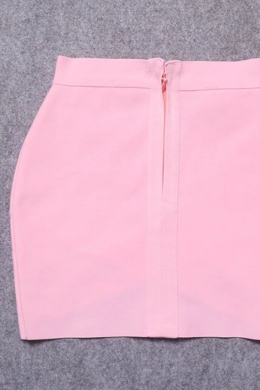 Woman wearing a figure flattering  Jay High Waist Bandage Mini Skirt - Dusty Pink BODYCON COLLECTION