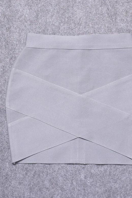 Woman wearing a figure flattering  Jay High Waist Bandage Mini Skirt - Grey BODYCON COLLECTION