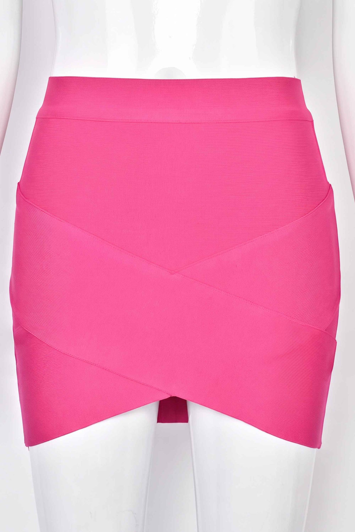Woman wearing a figure flattering  Jay High Waist Bandage Mini Skirt - Hot Pink BODYCON COLLECTION